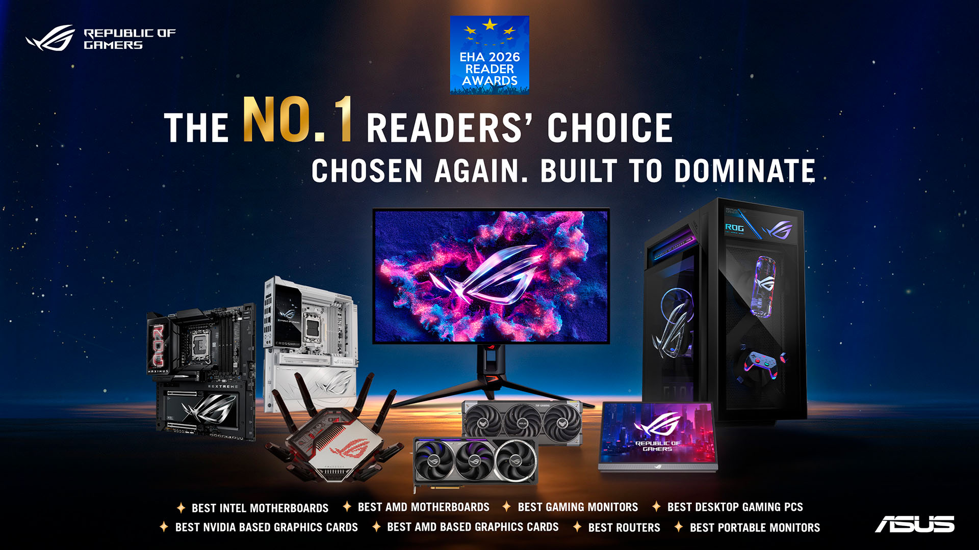 ASUS a câștigat zece premii la European Hardware Association Reader Awards 2026